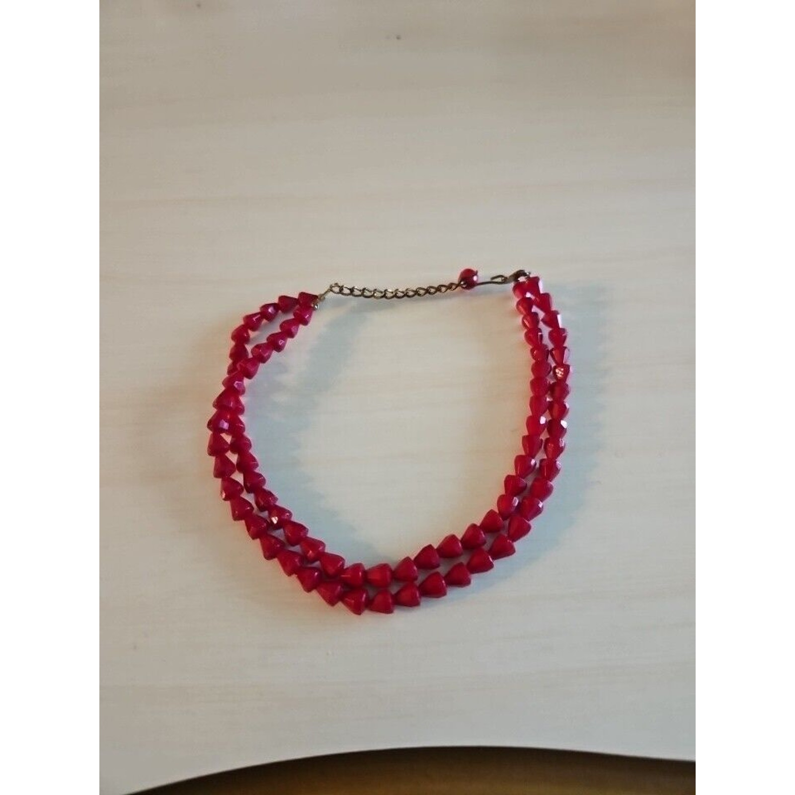 Vintage Red Faceted Glass Beads Two Strand Necklace 12